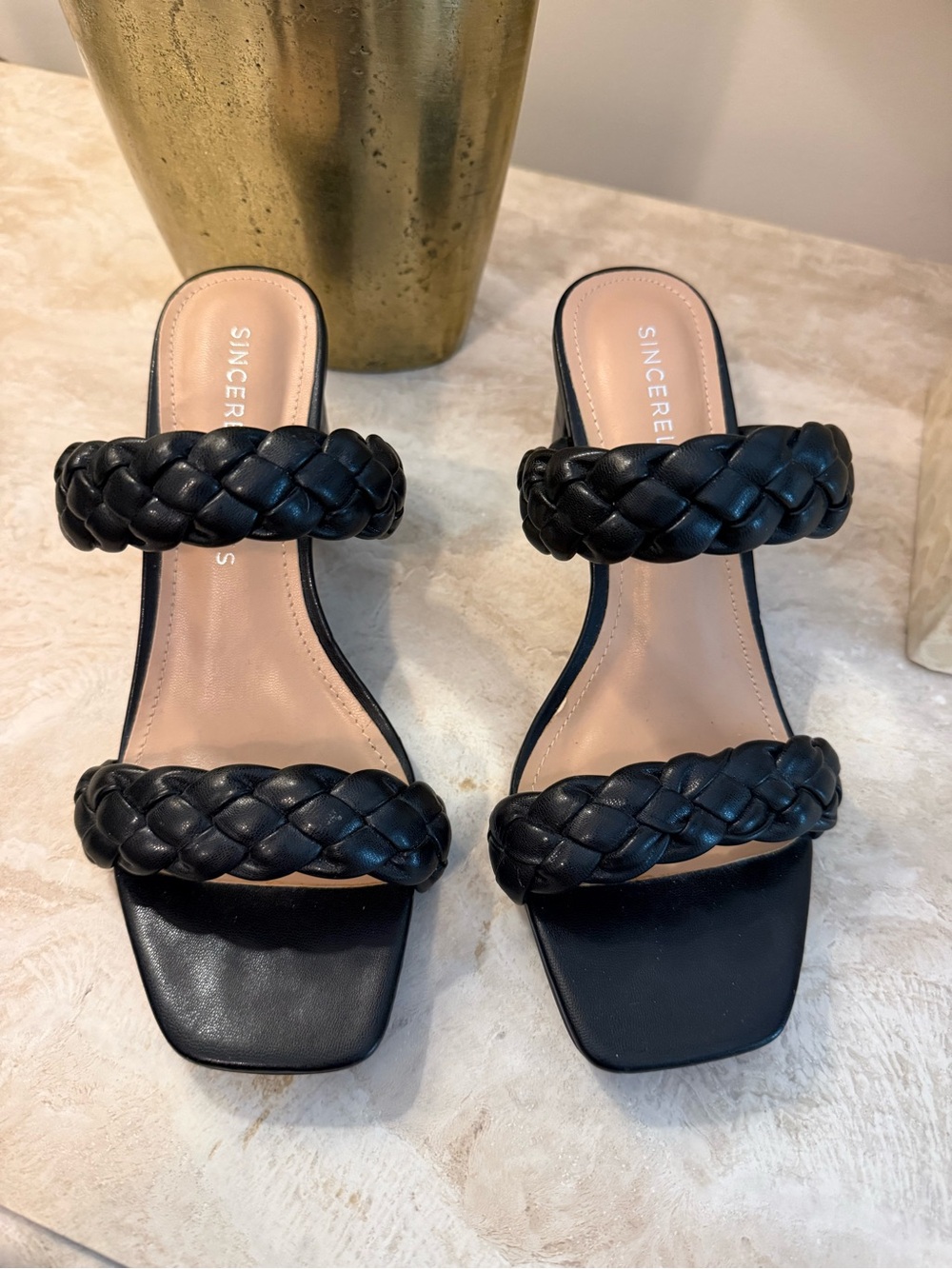 Black Braided Double-Strap Slide Sandals Sincerely Jules